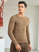 BLUSA SUÉTER DE TRICO LÃ MASCULINO LISA GOLA REDONDA MANGA LONGA INVERNO