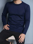 BLUSA SUÉTER DE TRICO LÃ MASCULINO LISA GOLA REDONDA MANGA LONGA INVERNO