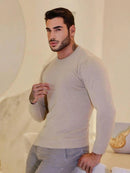 BLUSA SUÉTER DE TRICO LÃ MASCULINO LISA GOLA REDONDA MANGA LONGA INVERNO