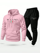 Conjunto Moletom  Milano Itália Calça e Blusa Com Capuz Bolso Canguru