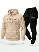 Conjunto Moletom  Milano Itália Calça e Blusa Com Capuz Bolso Canguru