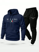 Conjunto Moletom  Milano Itália Calça e Blusa Com Capuz Bolso Canguru