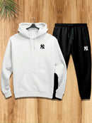 Conjunto Moletom Unissex Estampado New York Calça e Blusa Com Capuz e Bolso Canguru